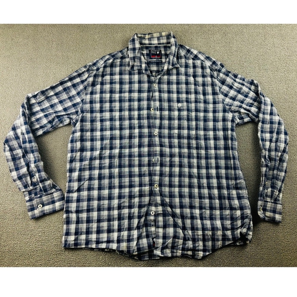 Netplay Button Down Shirt Men XL Blue Slim Check‎ Cotton Slub Office Business